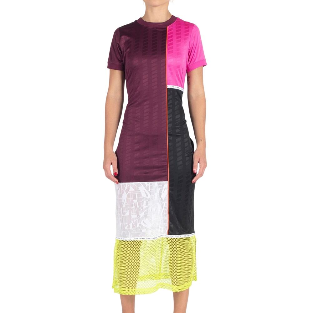 Nike Sportswear NSW Colorblock Mesh T-Shirt Midi Dress Crew Neck XS